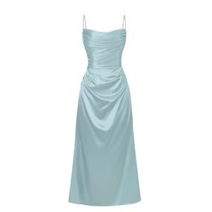 Boutique - baby blue satin dress deep v cut back